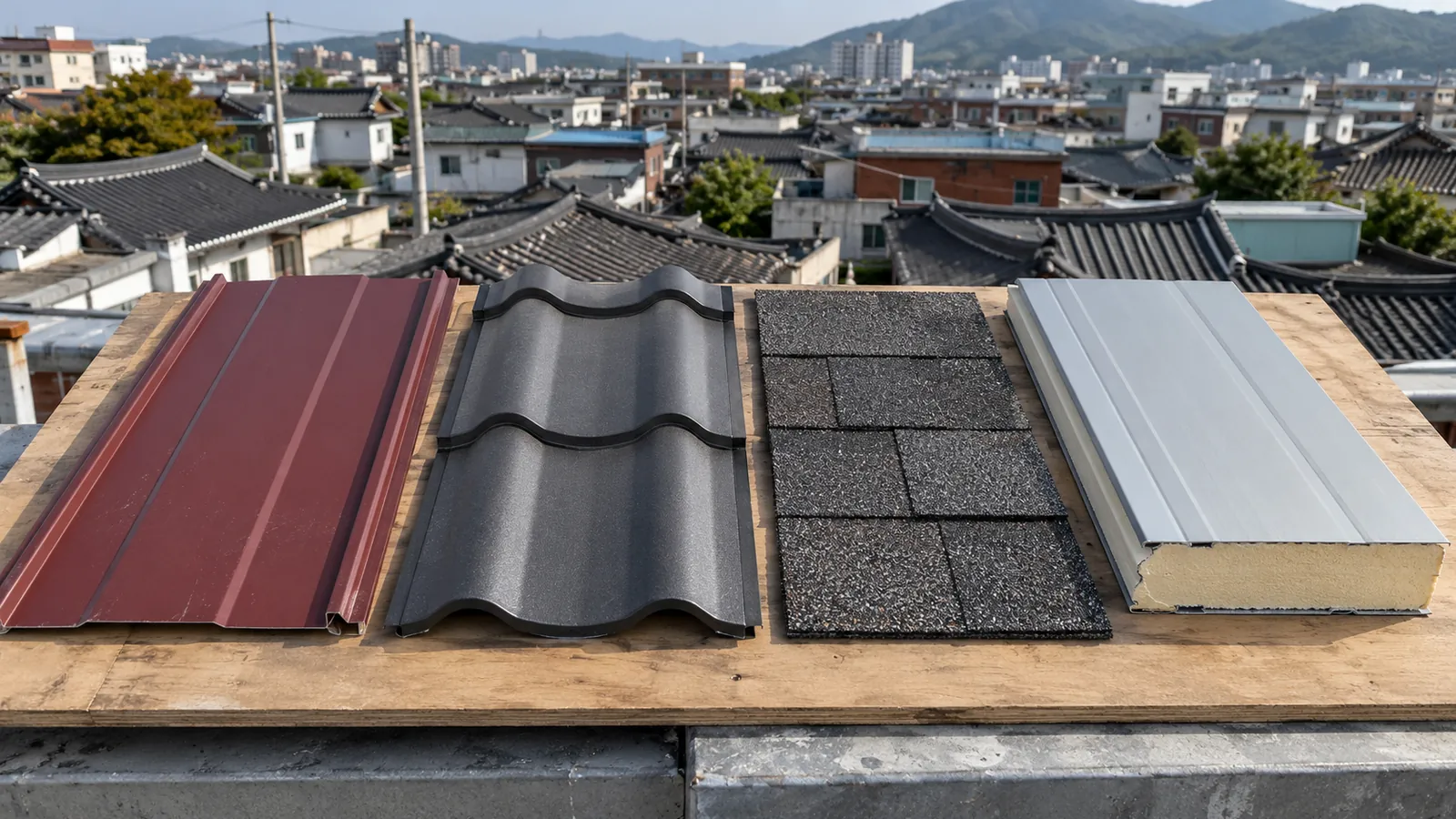 경주 OO동 지붕재 샘플을 나란히 비교한 예시