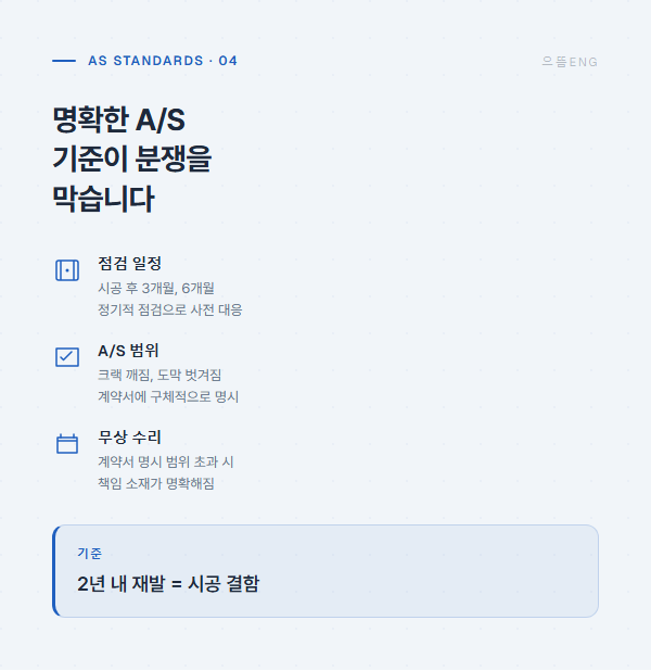 명확한 A/S 기준 - 점검 일정, A/S 범위, 무상 수리 기준